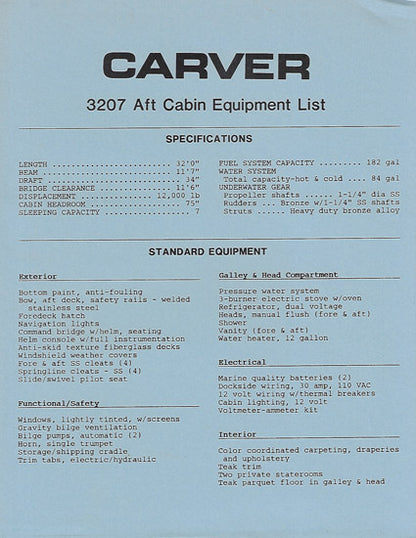 Carver 32 Aft Cabin Brochure