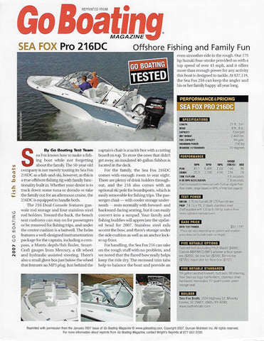 Sea Fox 216 Dual Console Go Boating Magazine Reprint Brochure