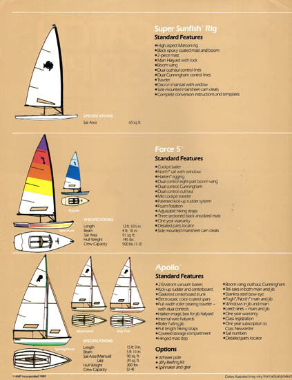 AMF Super Sunfish, Force 5 and Apollo Brochure