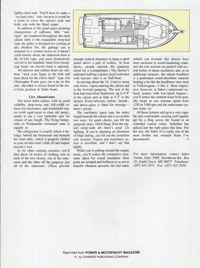 Sabreline 34 Fast Trawler Power & Motoryacht Magazine Reprint Brochure