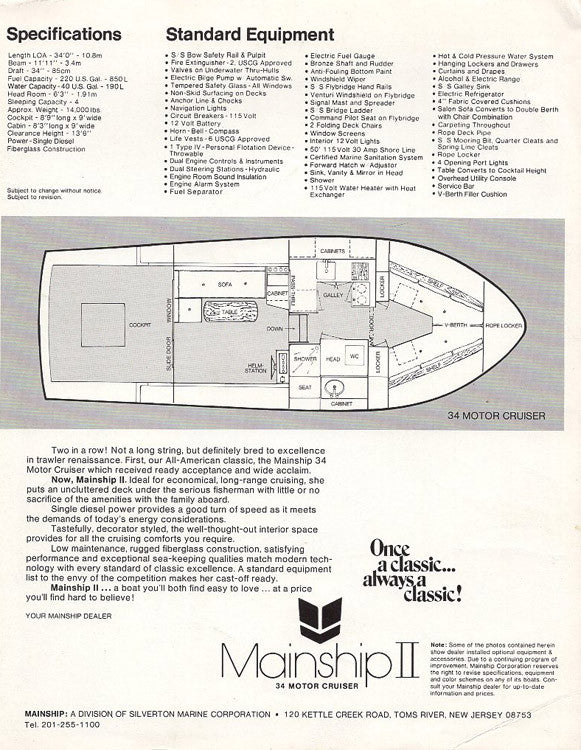 Mainship 34 II Motor Cruiser / Trawler Brochure