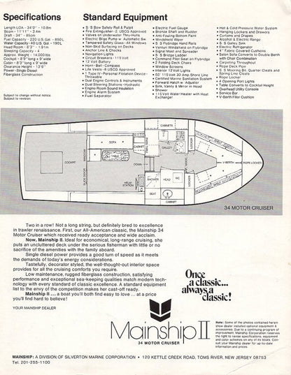 Mainship 34 II Motor Cruiser / Trawler Brochure