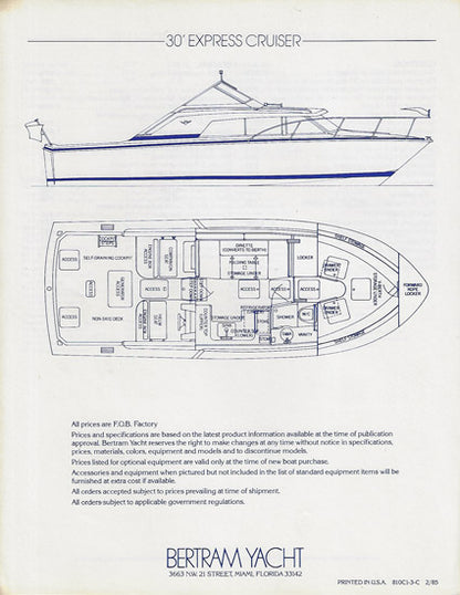 Bertram 30 Express Cruiser Specification Brochure