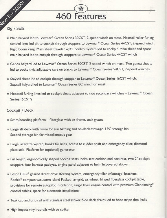 Island Packet 2009 Specification & Price List Brochure