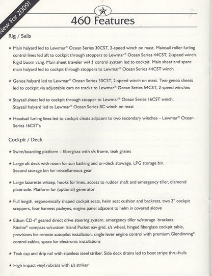 Island Packet 2009 Specification & Price List Brochure
