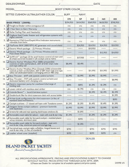 Island Packet 2009 Specification & Price List Brochure