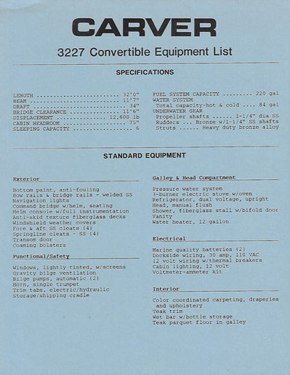 Carver 32 Convertible Brochure