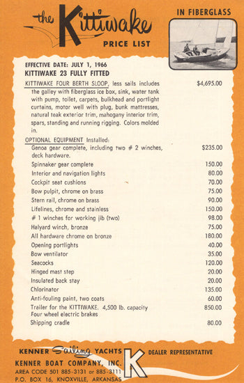Kenner Kittiwake Price List