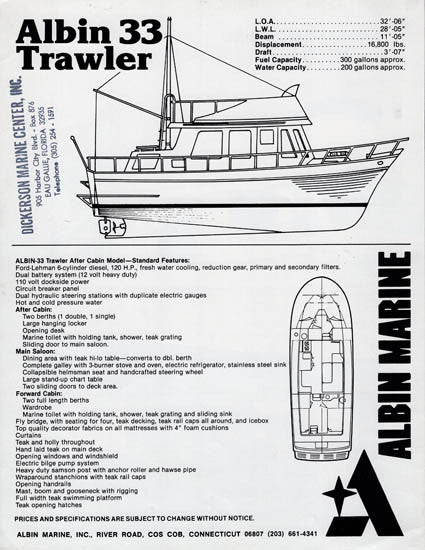 Albin 33 Trawler Brochure