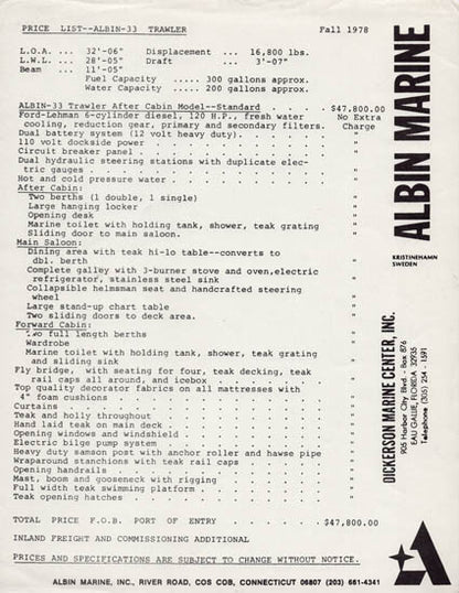 Albin 33 Trawler Brochure
