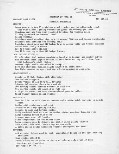 Columbia 29 Mark II Brochure Package
