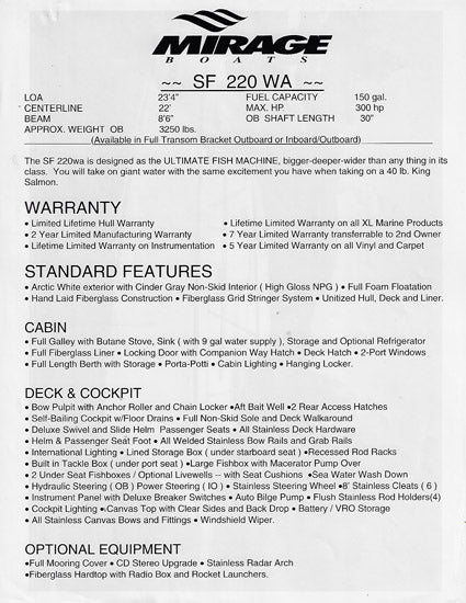 Mirage Sport Fish 220WA Brochure