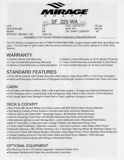 Mirage Sport Fish 220WA Brochure