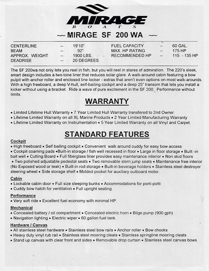 Mirage Sport Fish 200WA Brochure