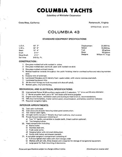 Columbia 43 Brochure