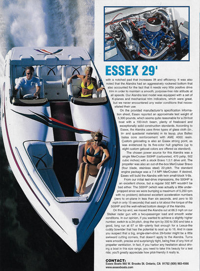 Essex 29 Alandra Hotboat Magazine Reprint Brochure