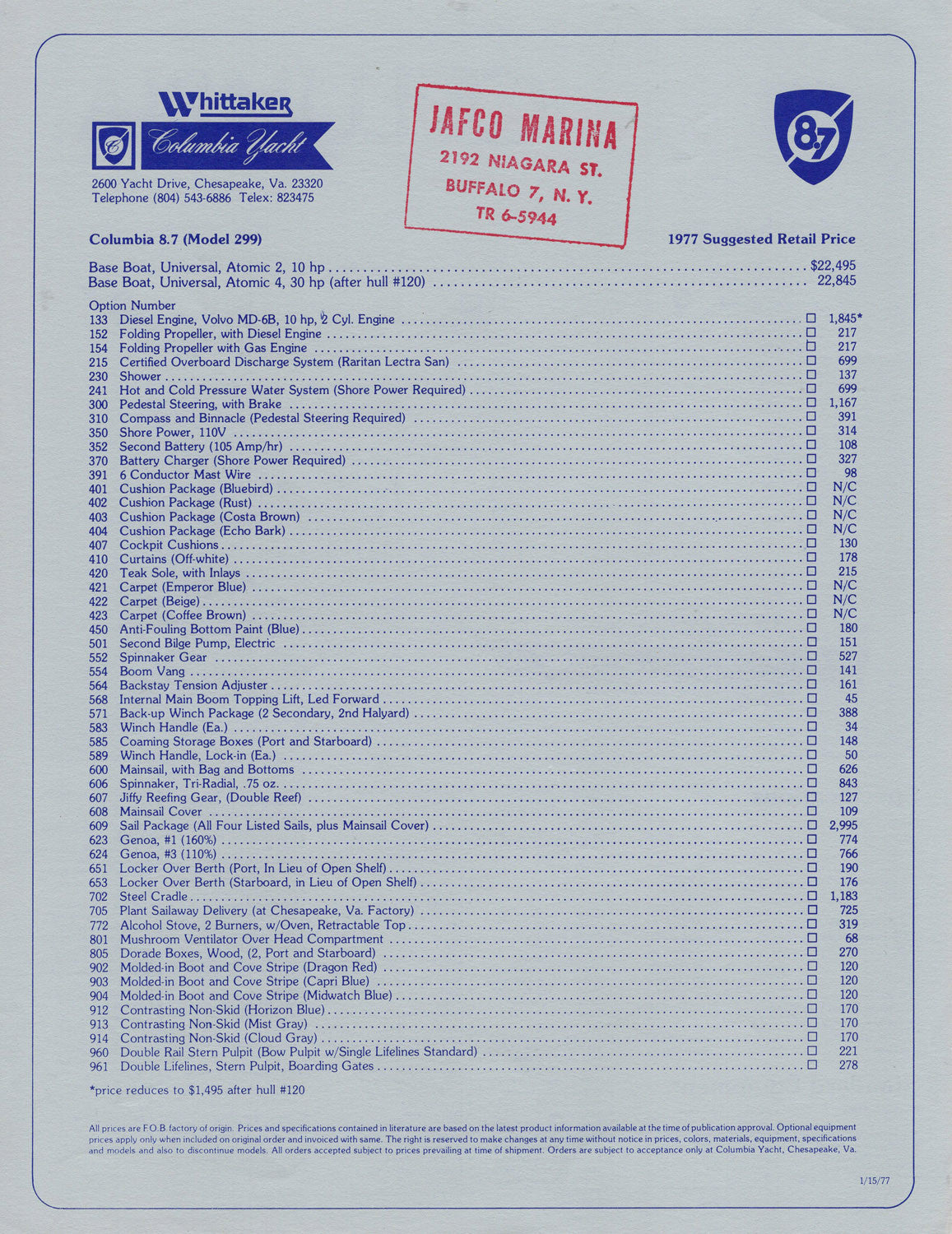 Columbia 8.7 Specification Brochure
