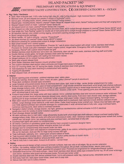 Island Packet 380 Specification Brochure