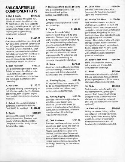 Columbia Sailcrafter 28 Brochure / Price List