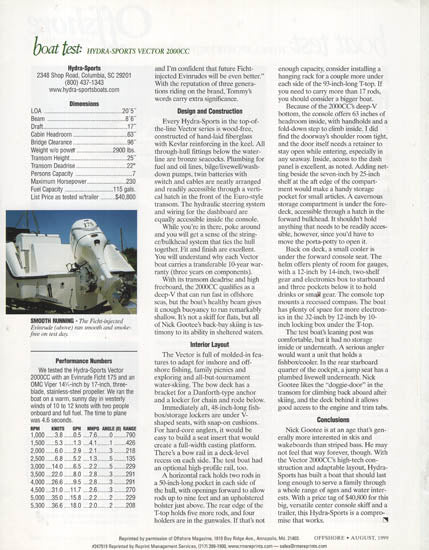 Hydra Sports Vector 2000 Offshore Magazine Reprint Brochure