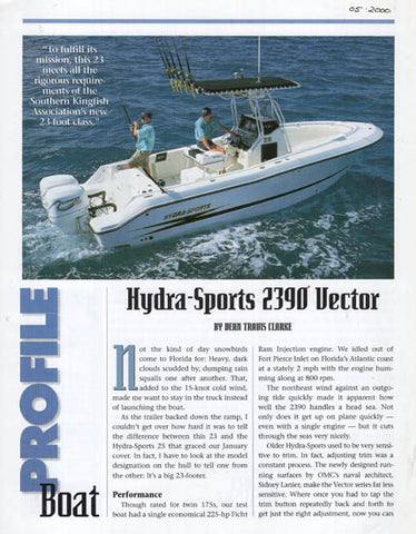 Hydra Sports Vector 2390 Sportfishing Magazine Reprint Brochure