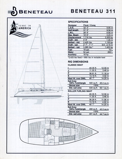 Beneteau 311 Specification Brochure