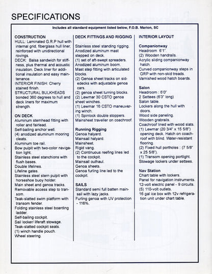 Beneteau 311 Specification Brochure