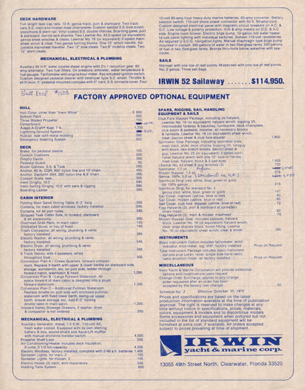 Irwin 52 Specfication Brochure