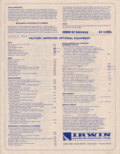 Irwin 52 Specfication Brochure