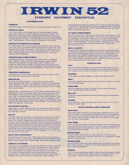 Irwin 52 Specfication Brochure