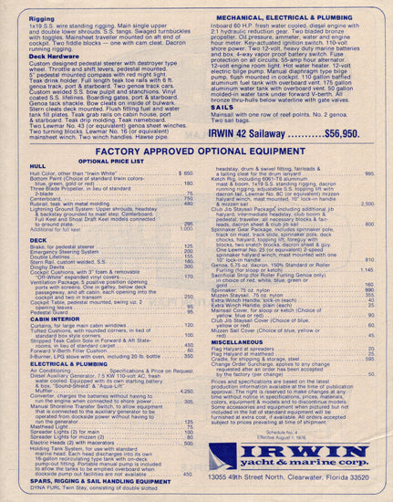 Irwin 42 Brochure & Price List
