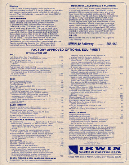 Irwin 42 Brochure & Price List