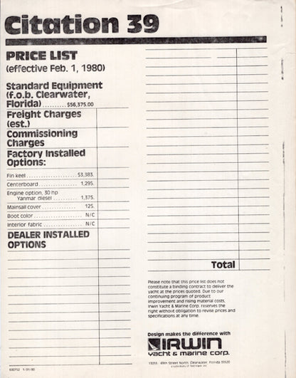 Irwin Citation 39 Brochure