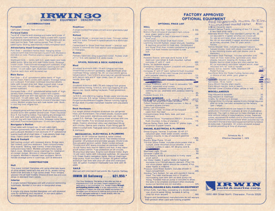 Irwin 30 Brochure & Price List