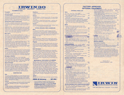 Irwin 30 Brochure & Price List