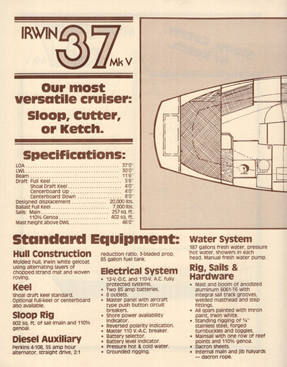 Irwin 37 Mark V Specification Brochure