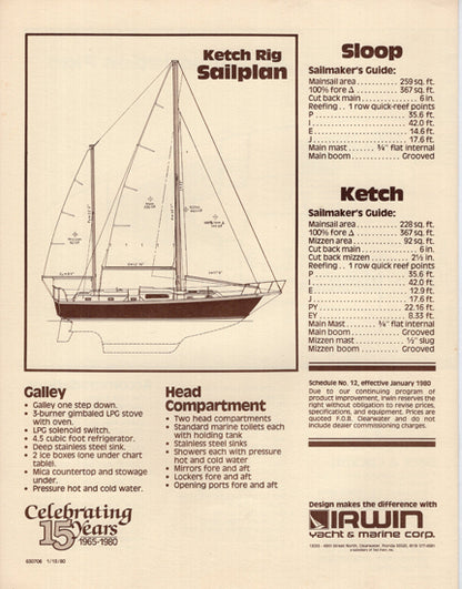 Irwin 37 Mark V Specification Brochure