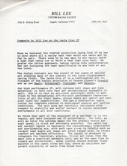 Santa Cruz 27 Specification Packet