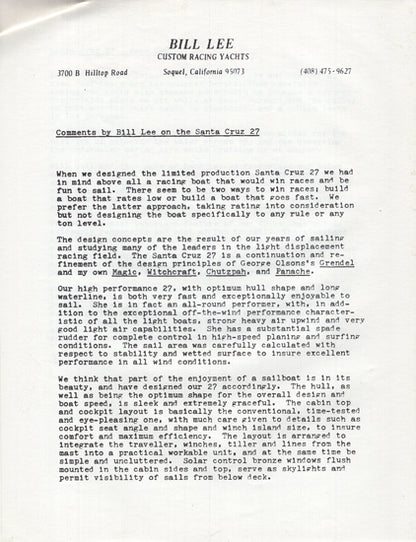 Santa Cruz 27 Specification Packet