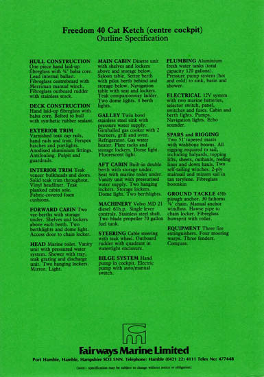 Freedom 40 Specification Brochure - Center Cockpit