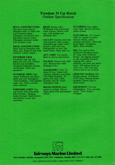 Freedom 33 Specification Brochure