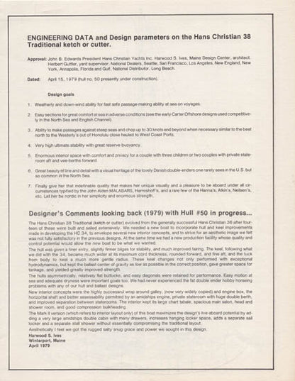 Hans Christian 38 Specification Brochure