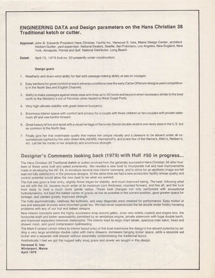 Hans Christian 38 Specification Brochure