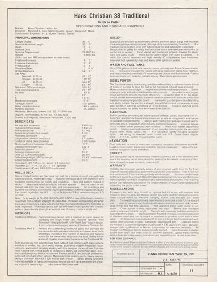 Hans Christian 38 Specification Brochure