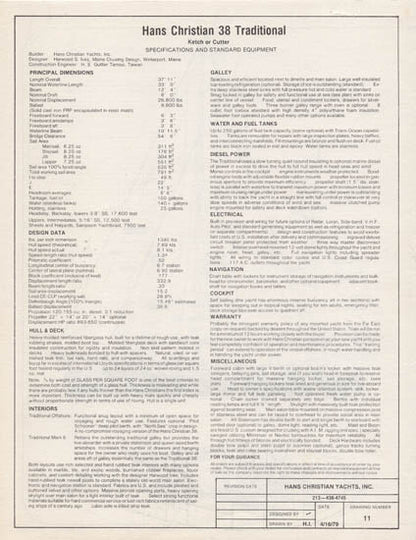 Hans Christian 38 Specification Brochure