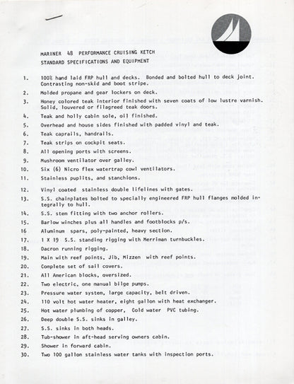 Mariner 48 Specification Brochure