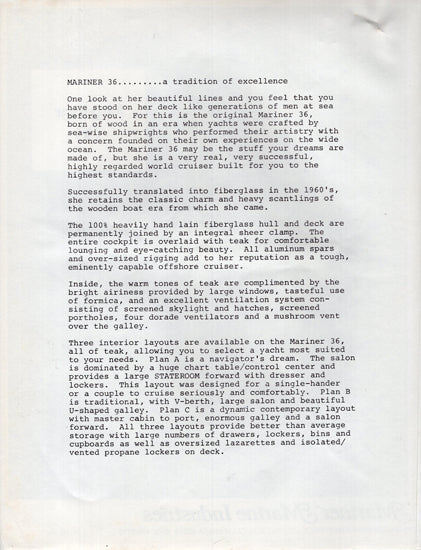 Mariner 36 Specification Brochure