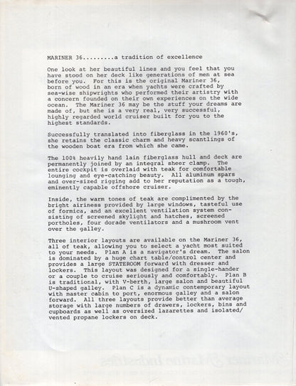 Mariner 36 Specification Brochure