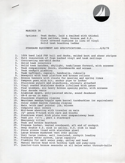 Mariner 36 Specification Brochure