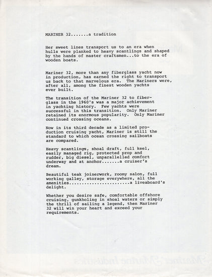 Mariner 32 Specification Brochure